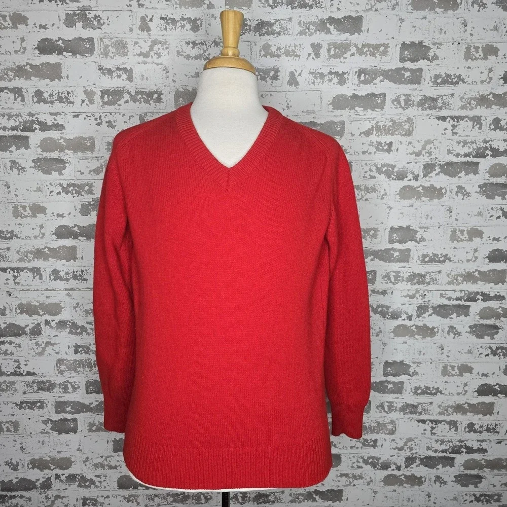 Vintage Thalhimers Sweater Mens‎ Sz M Red Wool V Neck Long Sleeve Pullover Italy